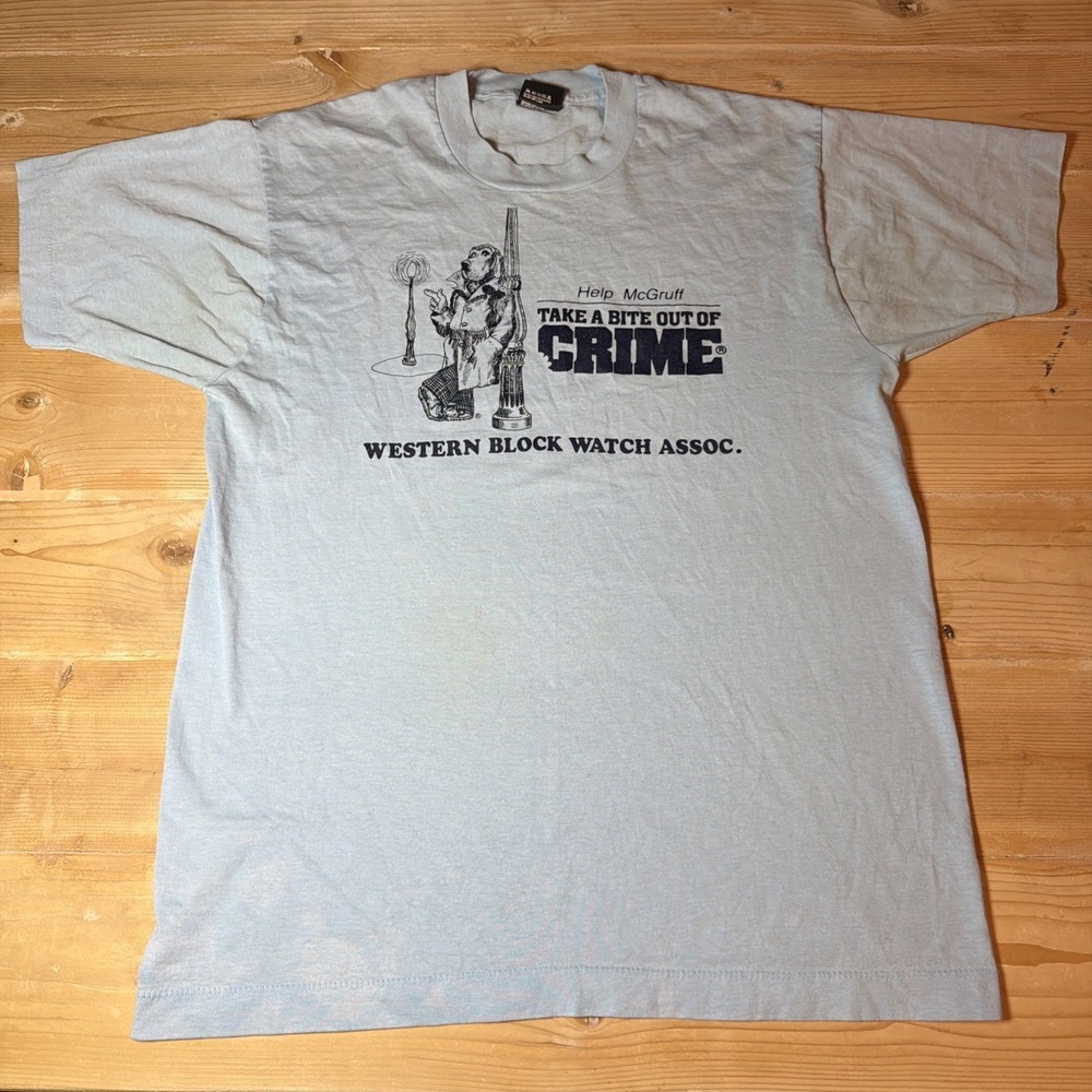 1990s Mcgruff Take‎ A Bite Out Of Crime Vintage T Shirt Large Blue Single Stitch